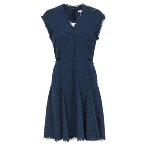 Rebecca Taylor - Navy Woven A-Line, Fit and Flare Dress W/ Frayed Edges